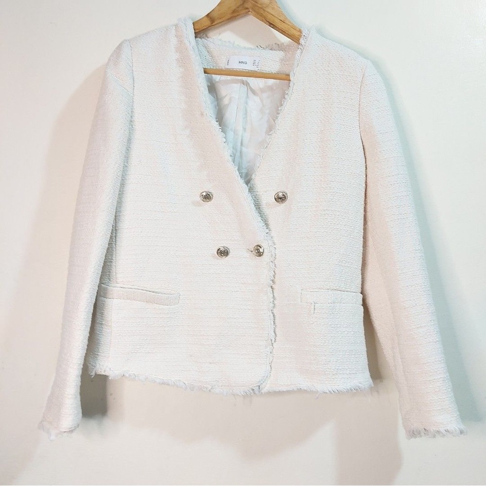 Mango Cream Tweed Double-Breasted Blazer